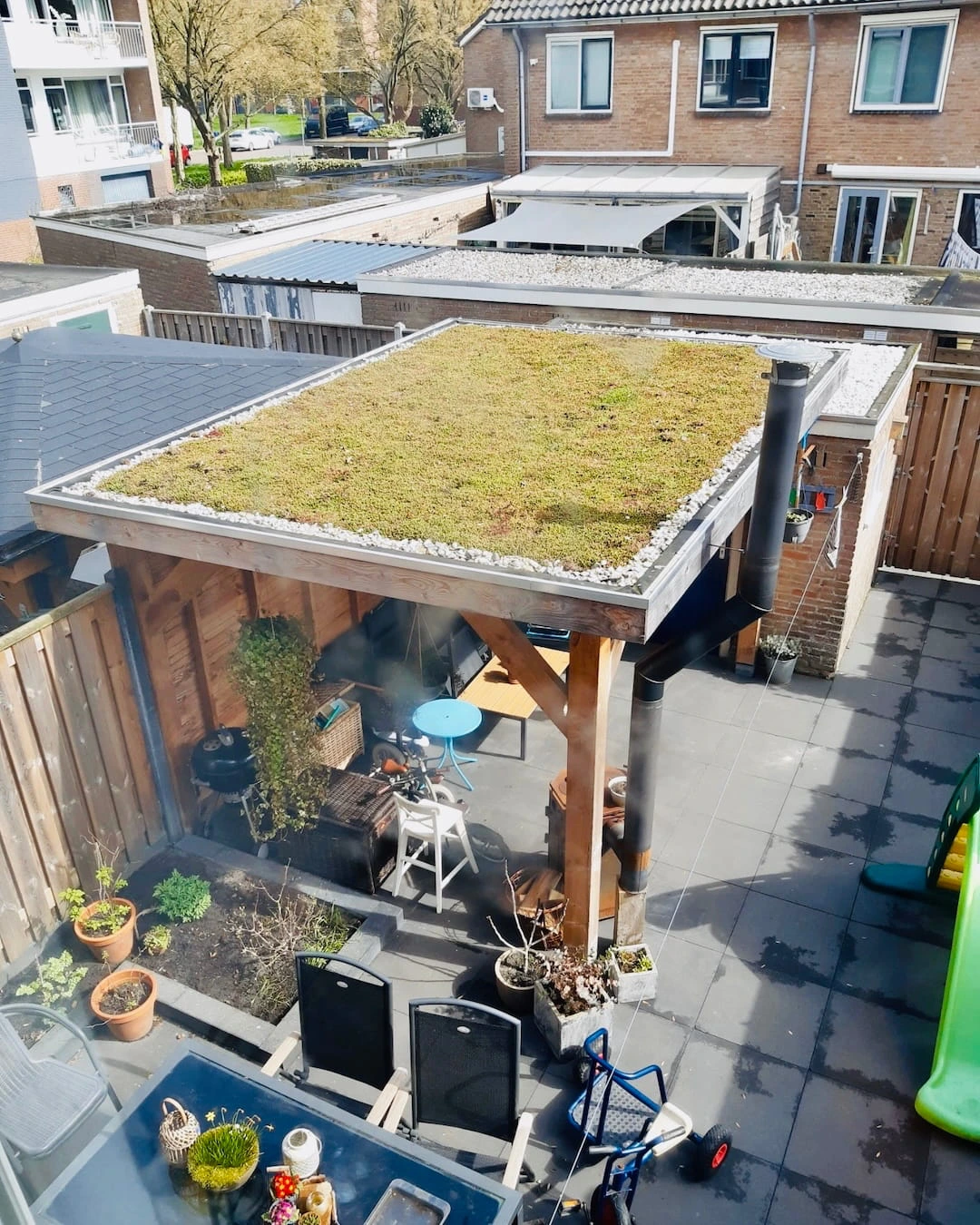 Sedumdak op veranda in Zwolle